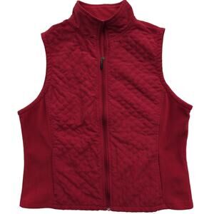 Columbia Red DIamond Quilted Full Zip Vest Polar Fleece Sides Women's Size M